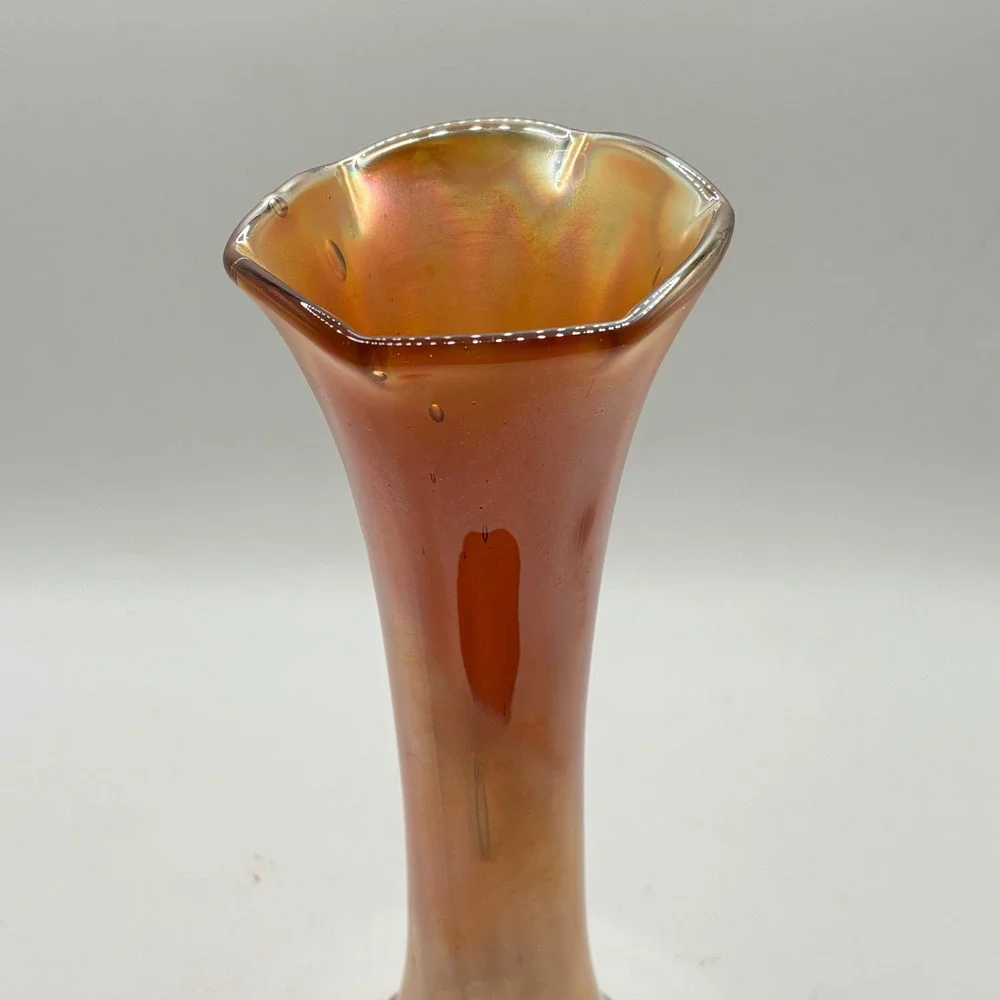 Imperial Glass Marigold Carnival Glass Vase 9 Inch Vintage Fluted Iridescent